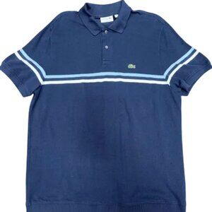 Lacoste Dark Navy Button-Down Polo – Blue/White Stripe – Cuffed Hem – Men’s XXL